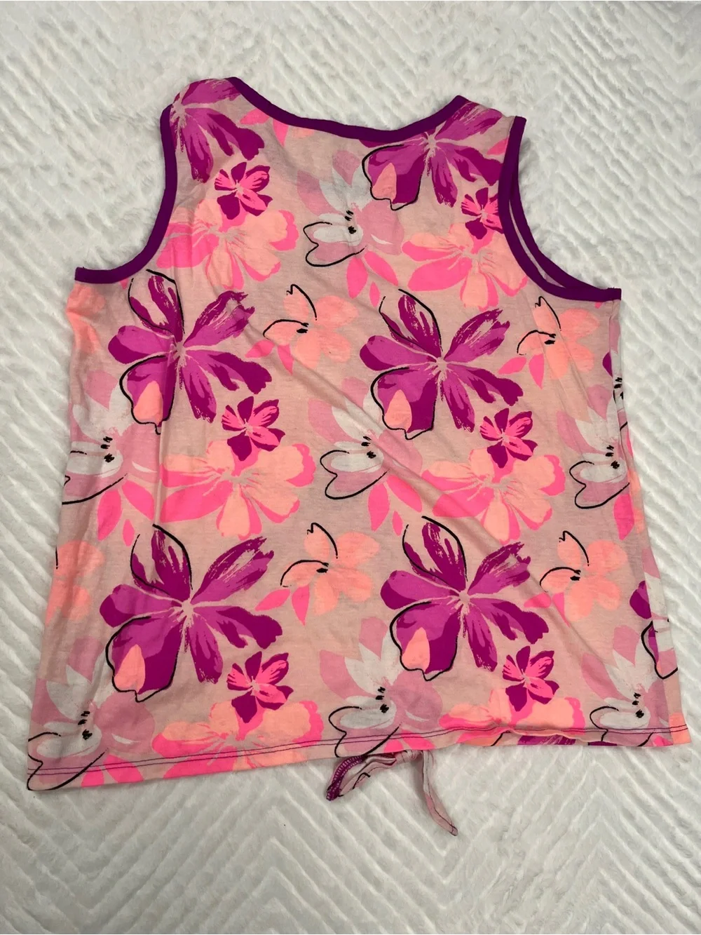 Justice Girls' Floral Tie-Hem Tank Top Pink Purple Sequin t shirt size xl